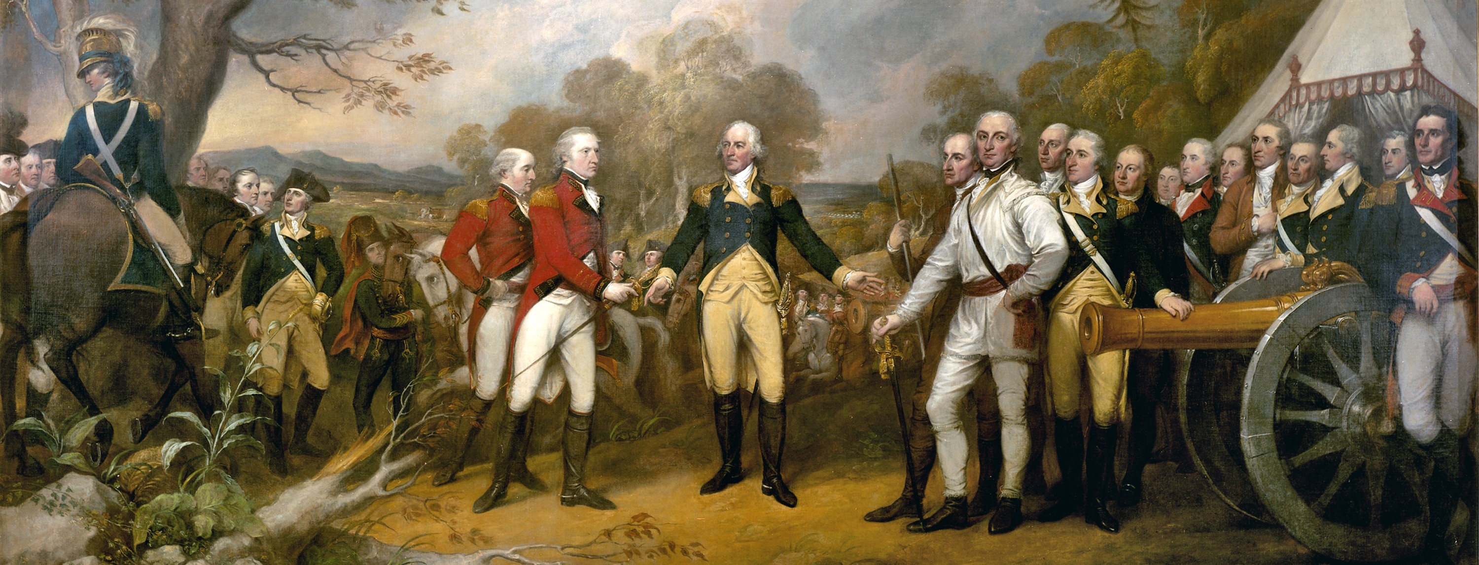 British general John Burgoyne surrenders at Saratoga in 1777