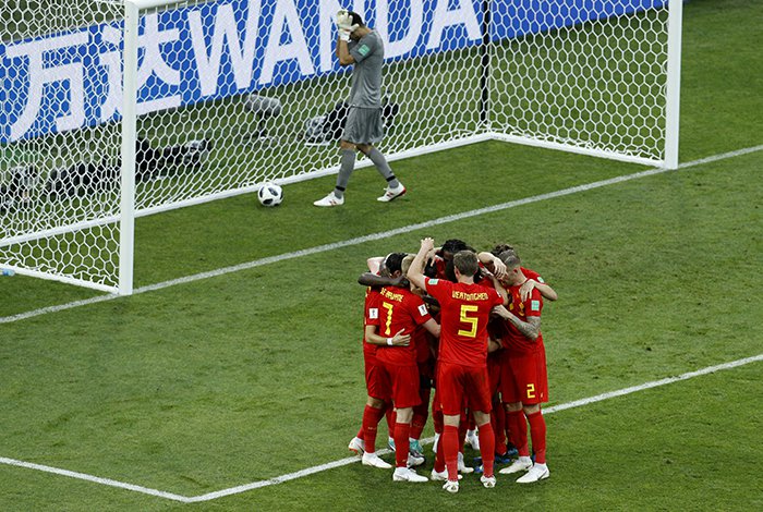 Bélgica celebra un gol a Panamá