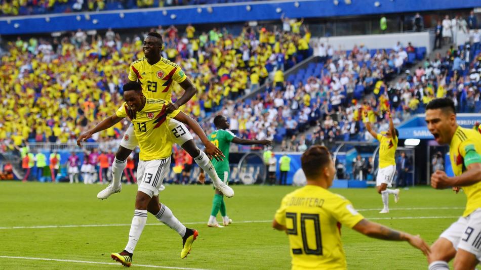 Colombia celebra el gol de Yerri Mina a Nigeria