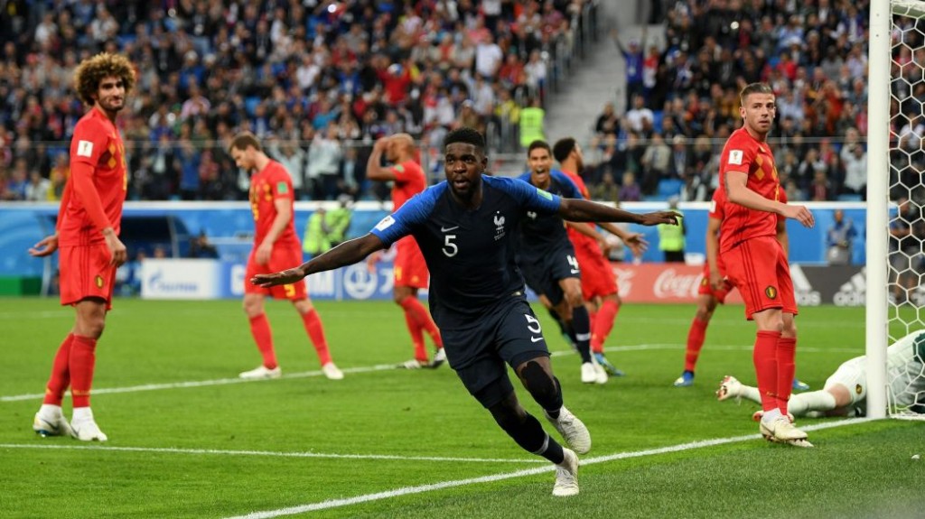 Umtiti celebra su gol a Bélgica